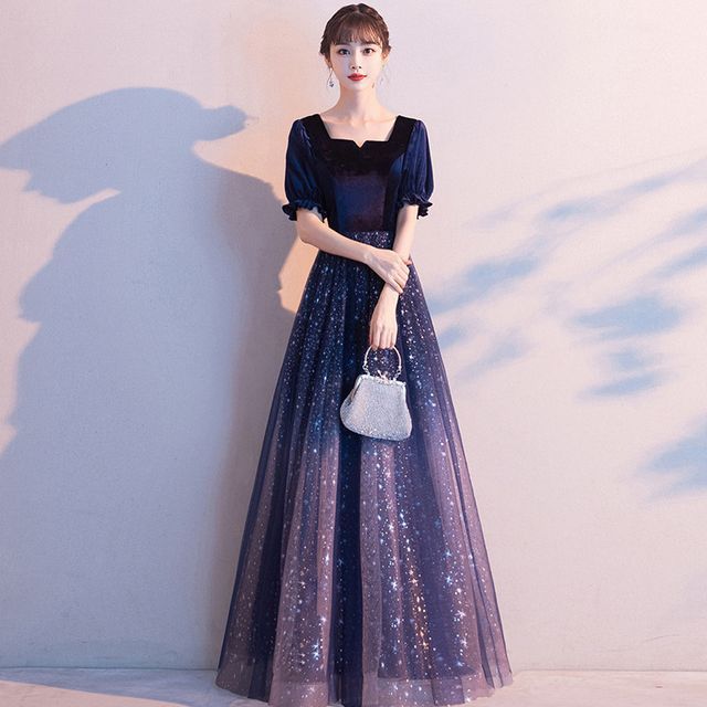 Gown Gradient Evening Mesh A-Line