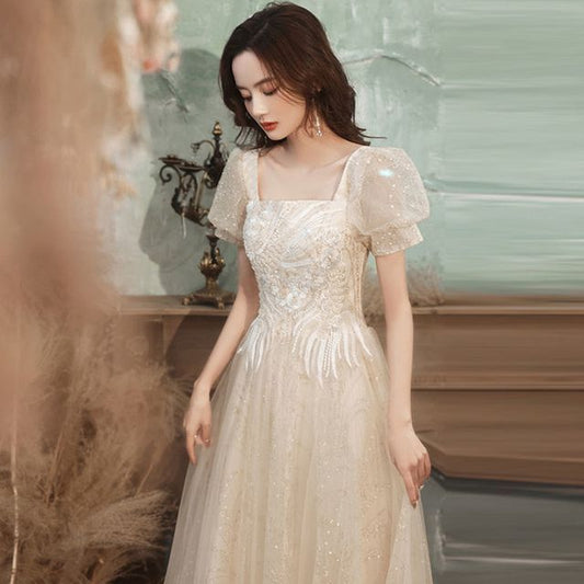 A-Line Gown Cocktail Dress Evening Puff-Sleeve /