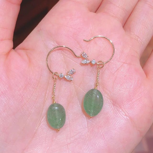 Gemstone Leaf Sterling / Faux Rhinestone Pendant Earring Silver Dangle