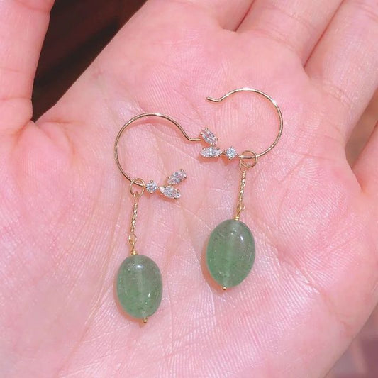 Gemstone Leaf Sterling / Faux Rhinestone Pendant Earring Silver Dangle