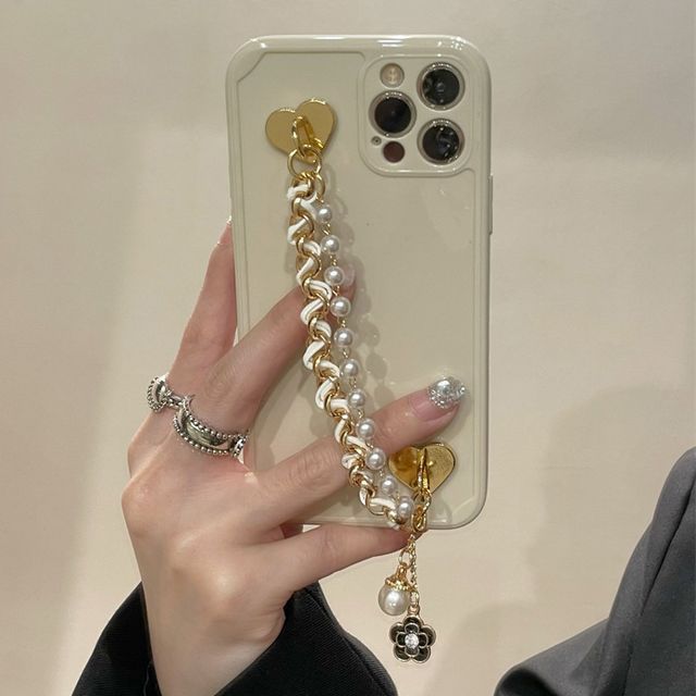 Case Chain Faux Phone Flower Pearl