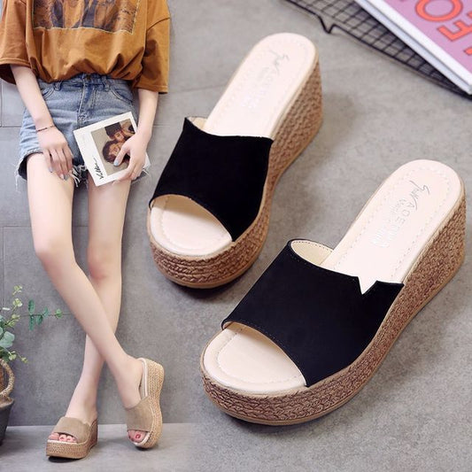 Wedge-Heel Slide Platform Sandals
