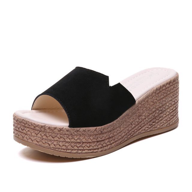 Wedge-Heel Slide Platform Sandals