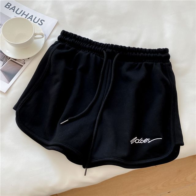 Waist Lettering Elastic Sweatshorts