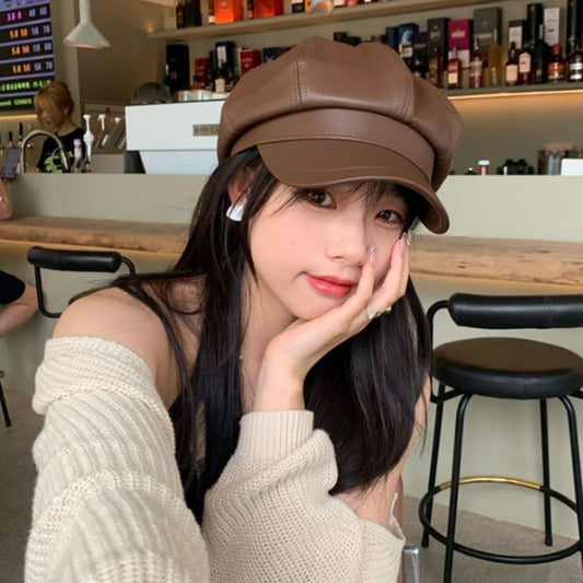 Leather Newsboy Faux Cap