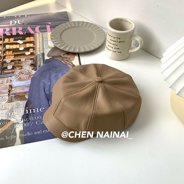 Leather Newsboy Faux Cap