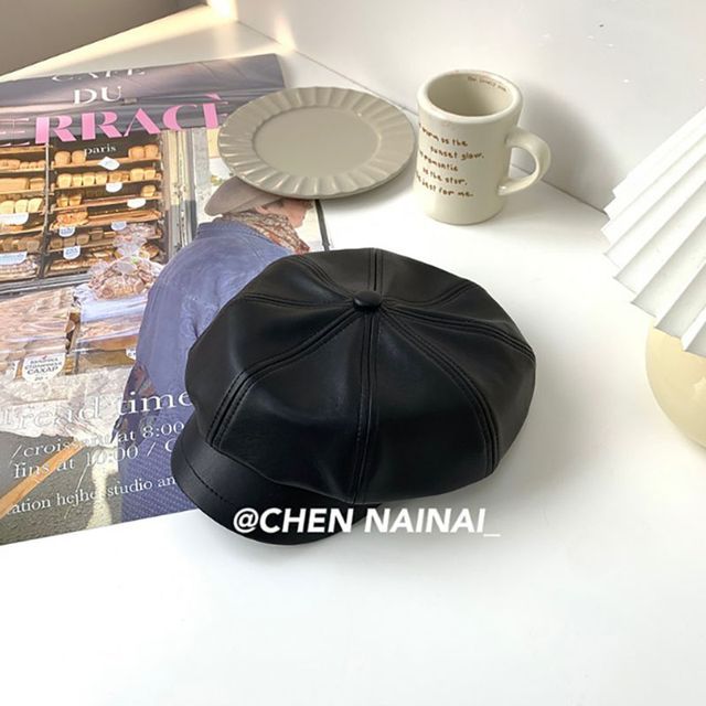 Leather Newsboy Faux Cap