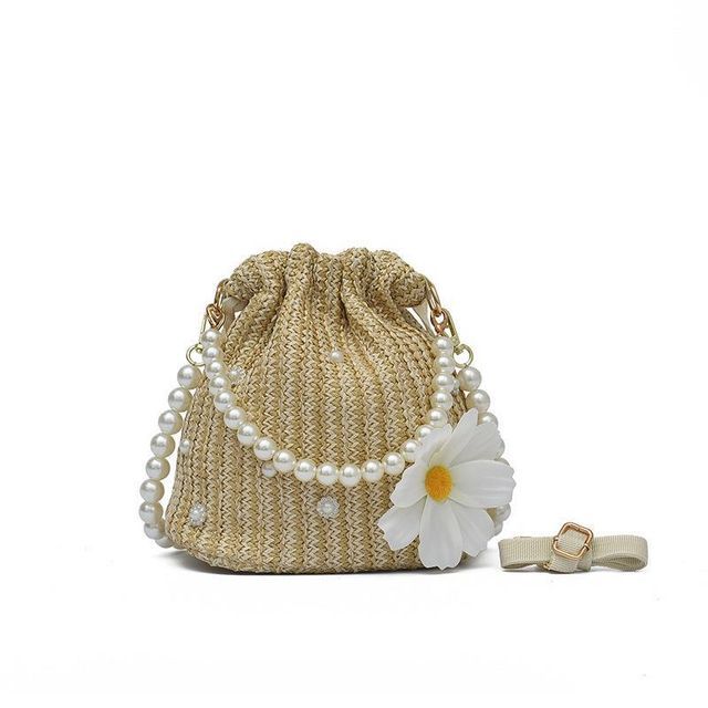 Woven Bucket Bag Pearl Faux Strap