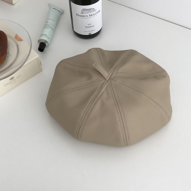 Leather Hat Beret Plain Faux