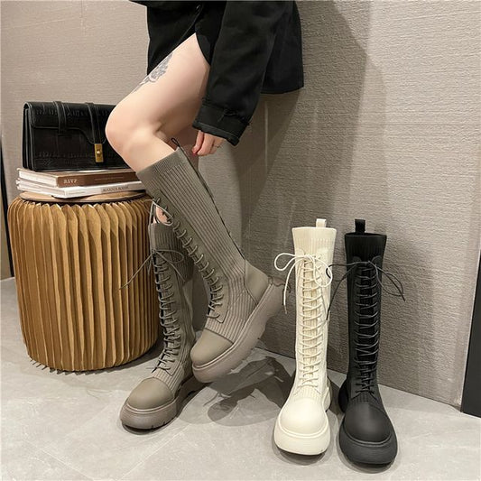 Platform Lace-Up Tall Boots Sock