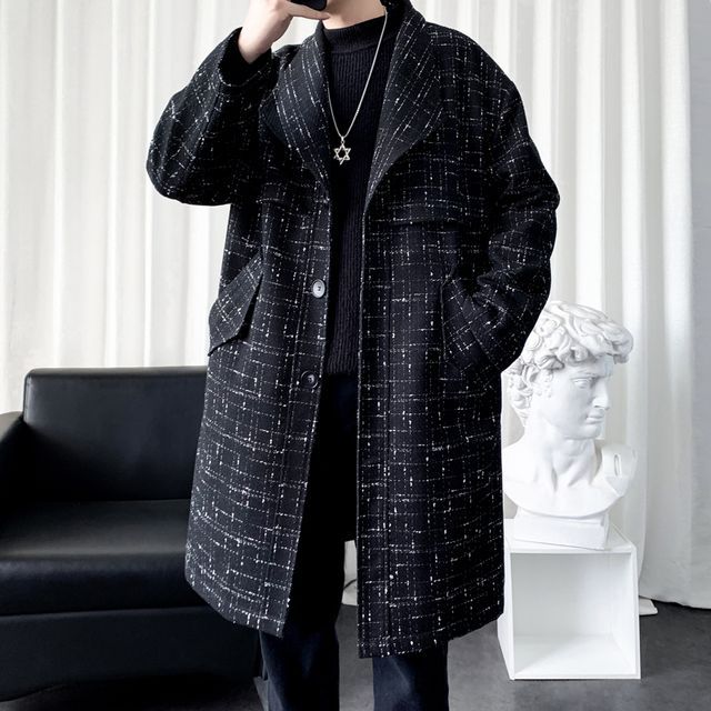 Tweed Button-Up Long Coat