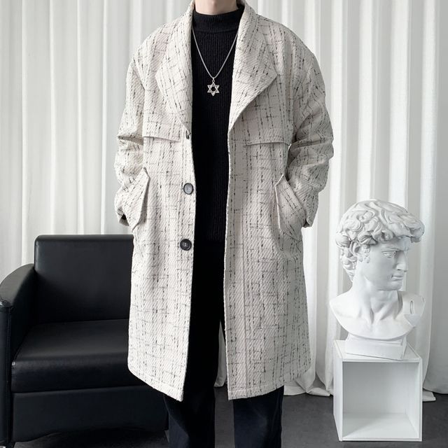 Tweed Button-Up Long Coat