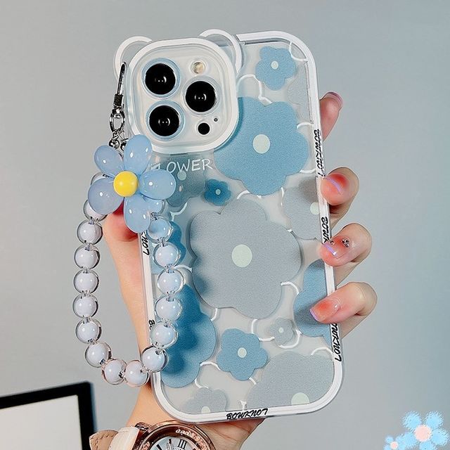 Flower Bead Chain Case Phone Transparent