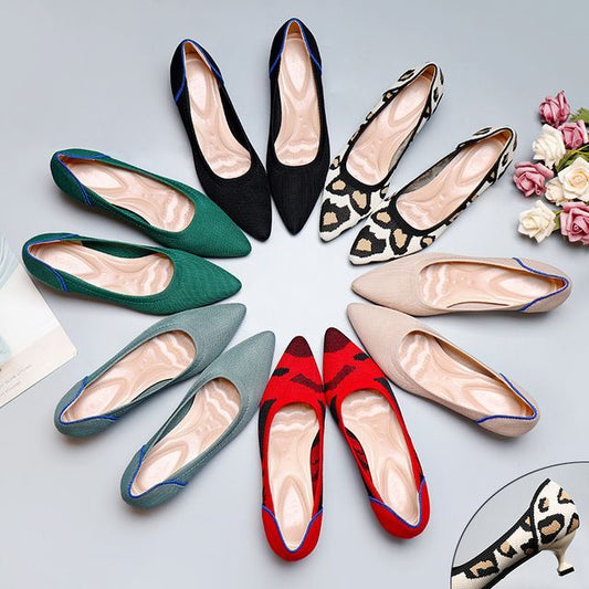 Kitten Pointy-Toe Knit Heel Pumps