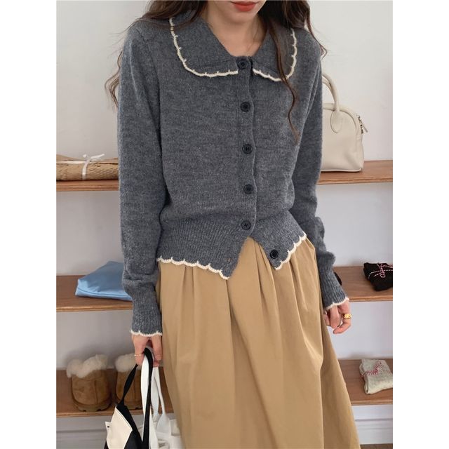 Collar Contrast Trim Cardigan