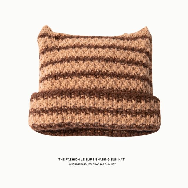 Striped Knit Beanie Cat Ear