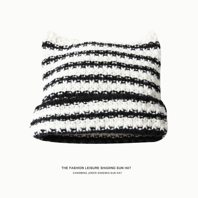 Striped Knit Beanie Cat Ear