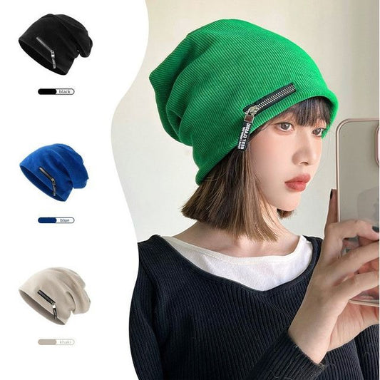 Detail Zip Ribbed Beanie