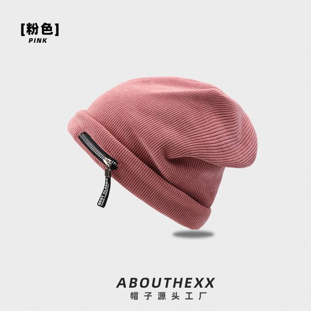 Detail Zip Ribbed Beanie