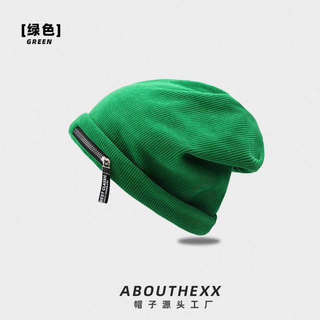 Detail Zip Ribbed Beanie