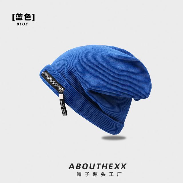 Detail Zip Ribbed Beanie