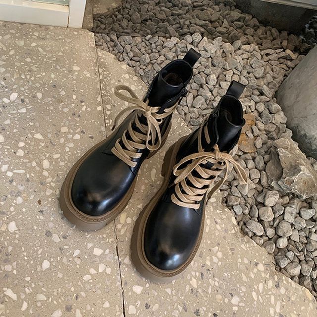 Color Block Short Boots Chunky-Heel