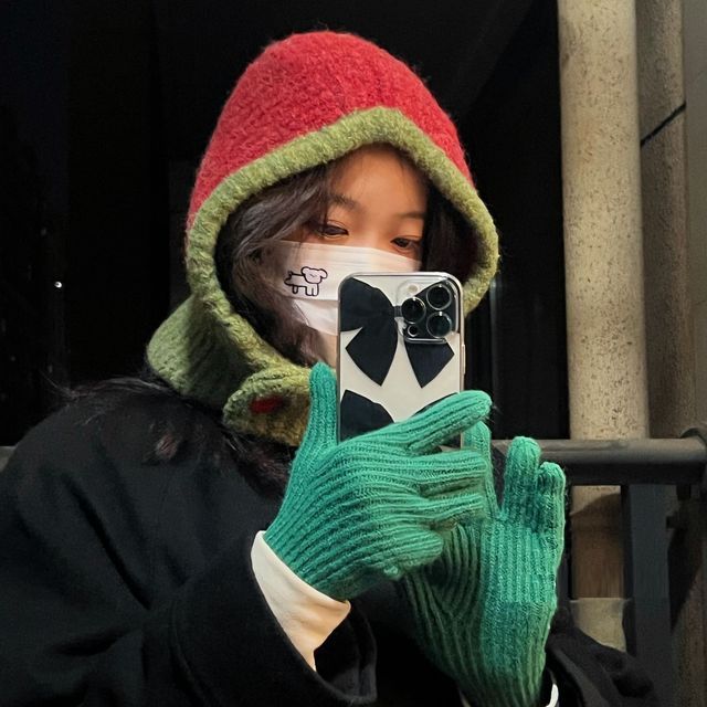 Hat Knit Two-Tone Balaclava