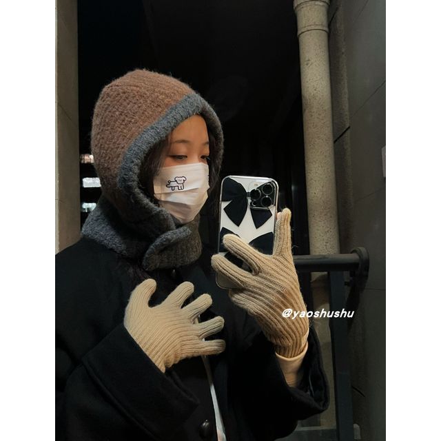 Hat Knit Two-Tone Balaclava