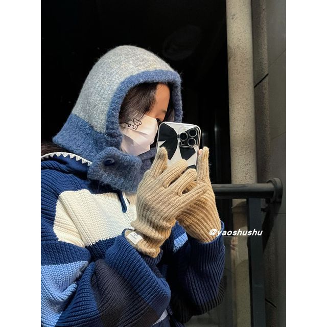 Hat Knit Two-Tone Balaclava