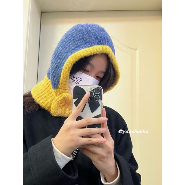 Hat Knit Two-Tone Balaclava