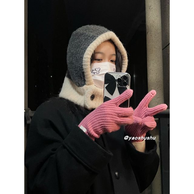 Hat Knit Two-Tone Balaclava