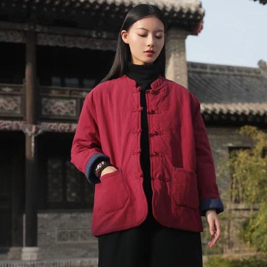 Plain Padded Frog Buttoned Jacket