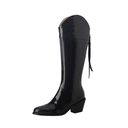 Pointed Heel Tall Boots Chunky