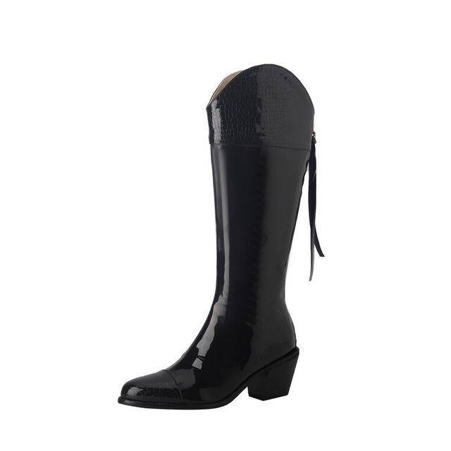Pointed Heel Tall Boots Chunky