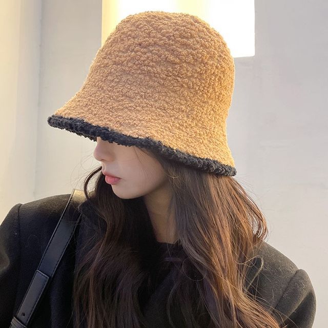 Faux Hat Shearling Contrast Trim Bucket