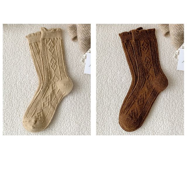 Plain Cable Knit Short Socks Set