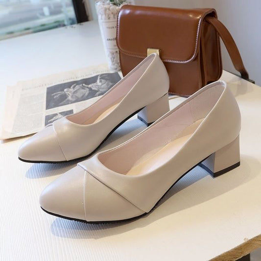 Heel Pumps Faux Leather Chunky