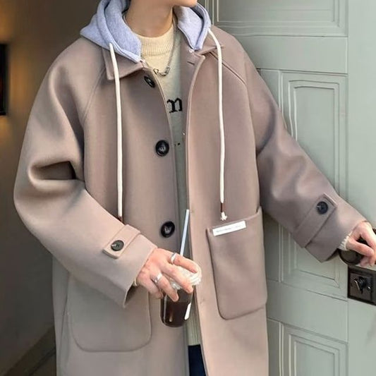 Single Breasted Hooded Woolen Coat