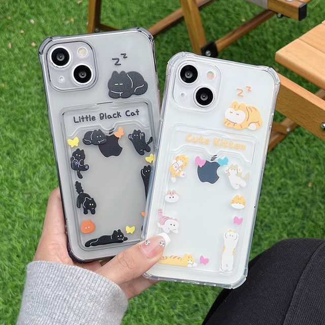 Print Cat Case Holder Card Phone