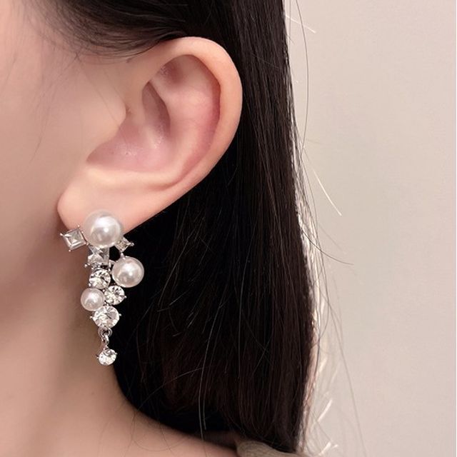 Drop Faux Earring Rhinestone Pearl