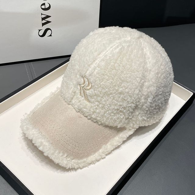 Cap Shearling Letter Faux Embroidered