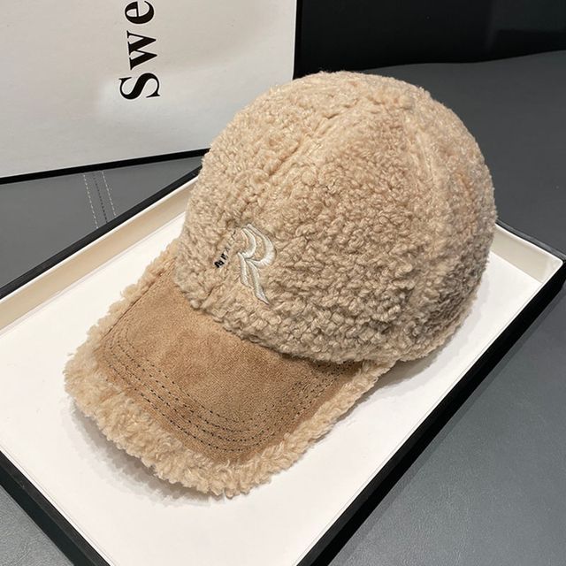 Cap Shearling Letter Faux Embroidered
