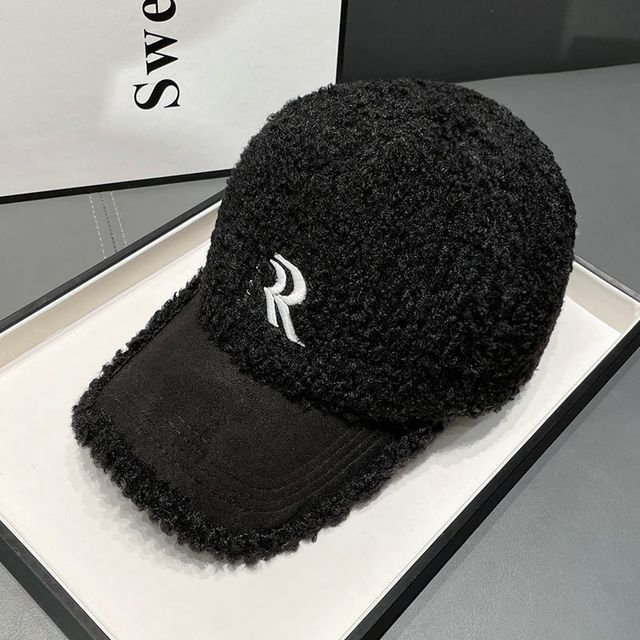 Cap Shearling Letter Faux Embroidered