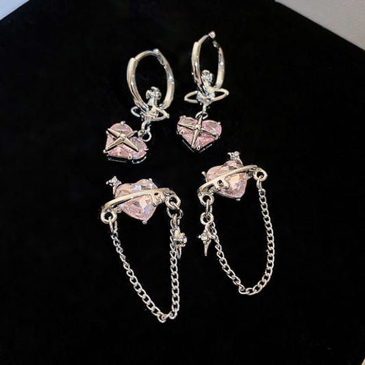 Dangle Earring Heart Rhinestone