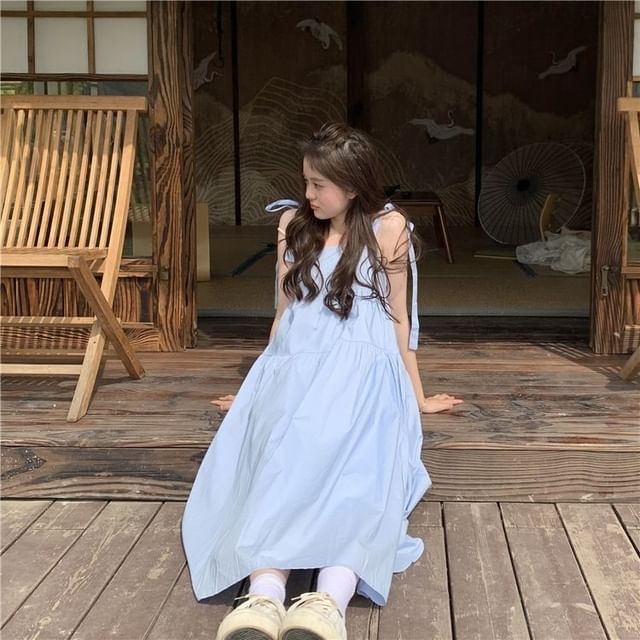 Sundress Spaghetti Strap Plain Midi