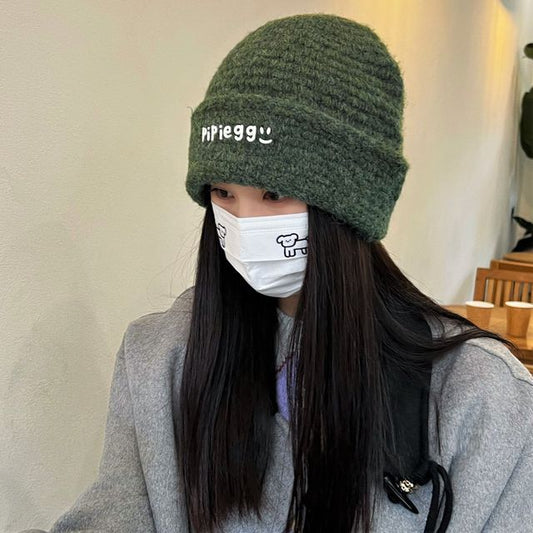 Embroidered Lettering Knit Beanie