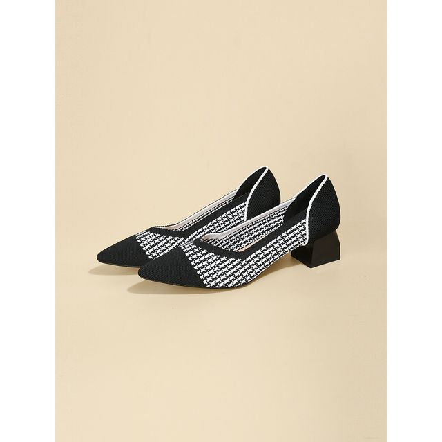 Knit Pointed Pumps Block-Heel
