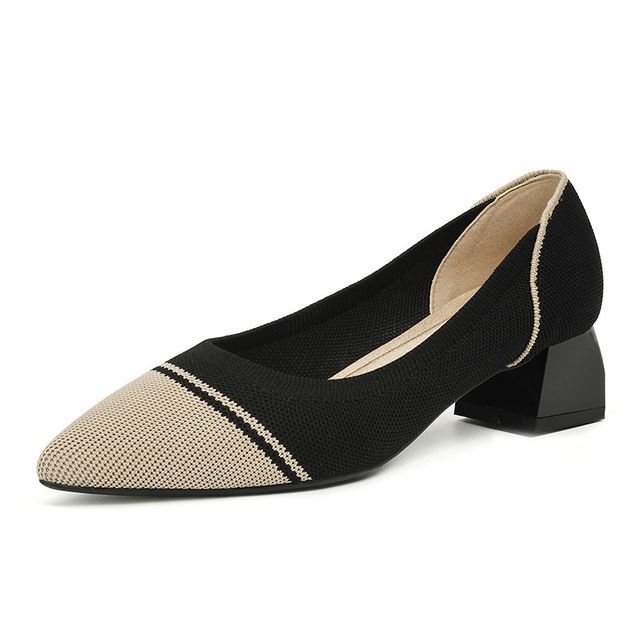 Pointed Woven Pumps Block-Heel