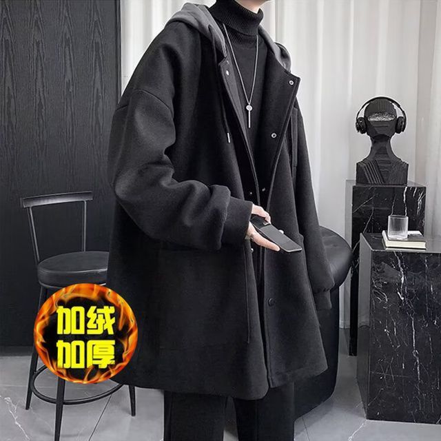 Couple Matching Single Breasted Hooded Woolen Long Coat