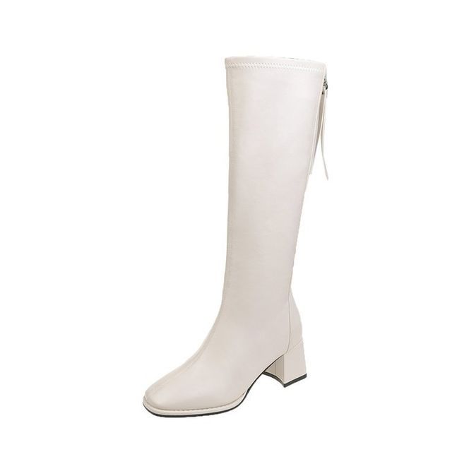 Faux Boots Block-Heel Leather Tall